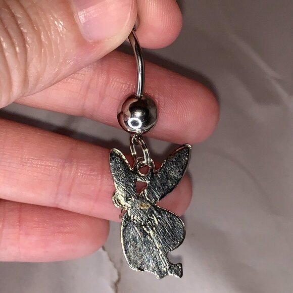 Pink and Blue Play boy-looking Bunny Dangle Belly Ring - Picture 6 of 16